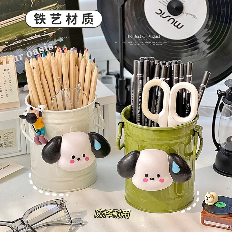 速发创意笔筒收纳罐桌面学生笔架置物架收纳桶复古风金属刷筒可爱