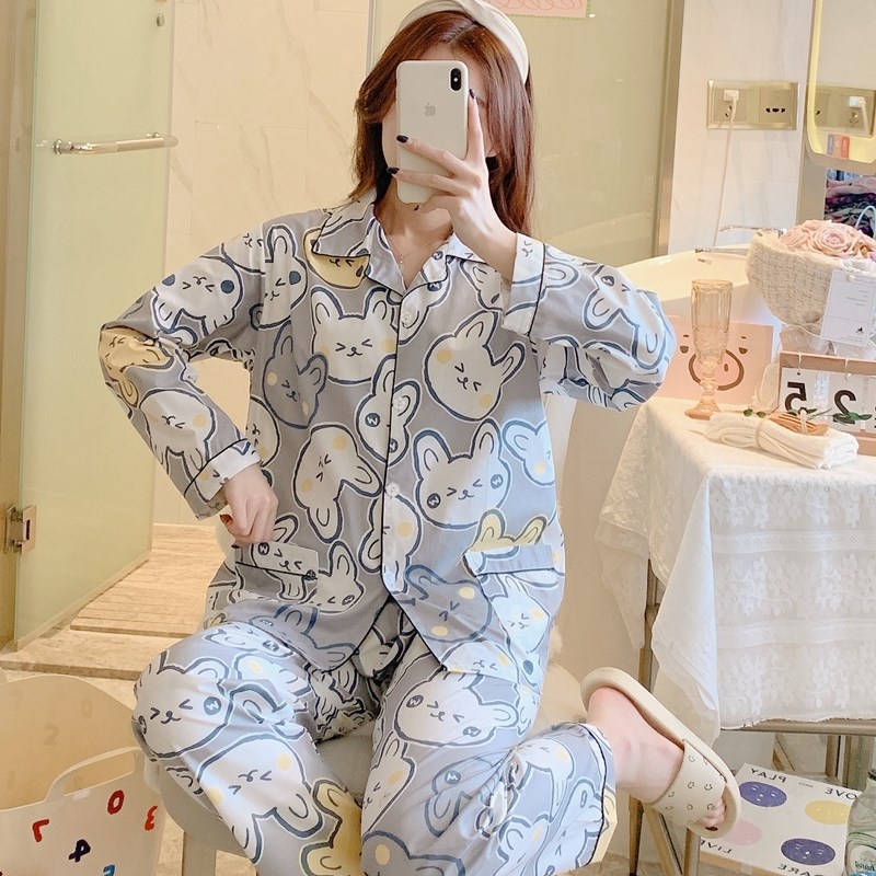速发睡衣春秋长袖家居服春夏梭织棉布亲肤全棉薄款套装外穿
