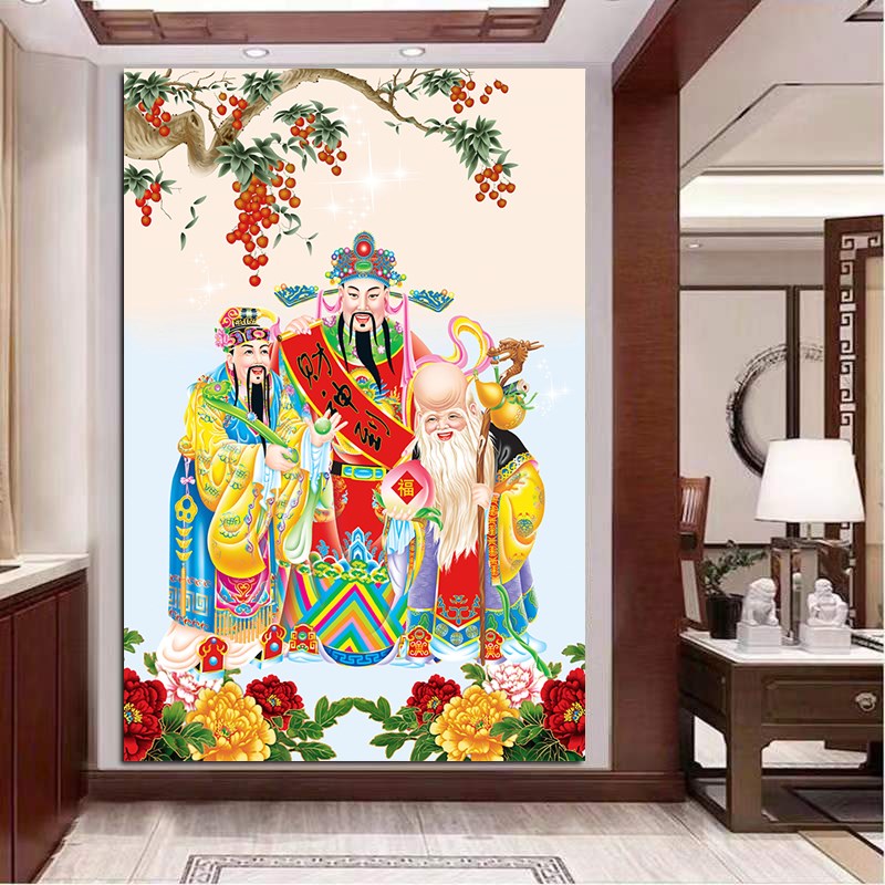 速发中照福禄寿神画鸿运当头高堂客厅装饰画财挂爷寿星图壁画贴画