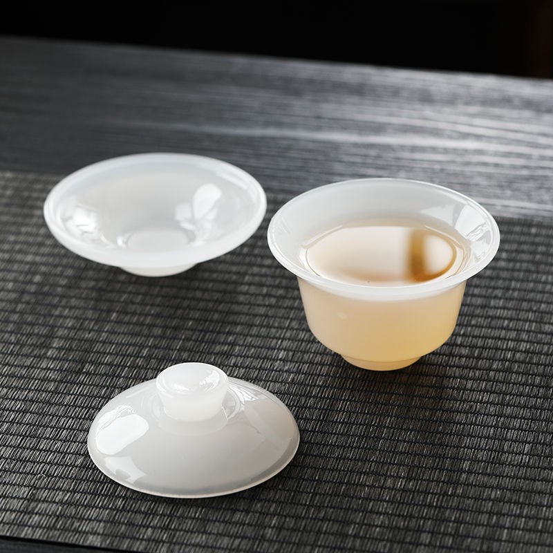 速发白玉茶璃琉公套装玉瓷小茶杯家用功夫盖碗办具室会客茶具礼盒
