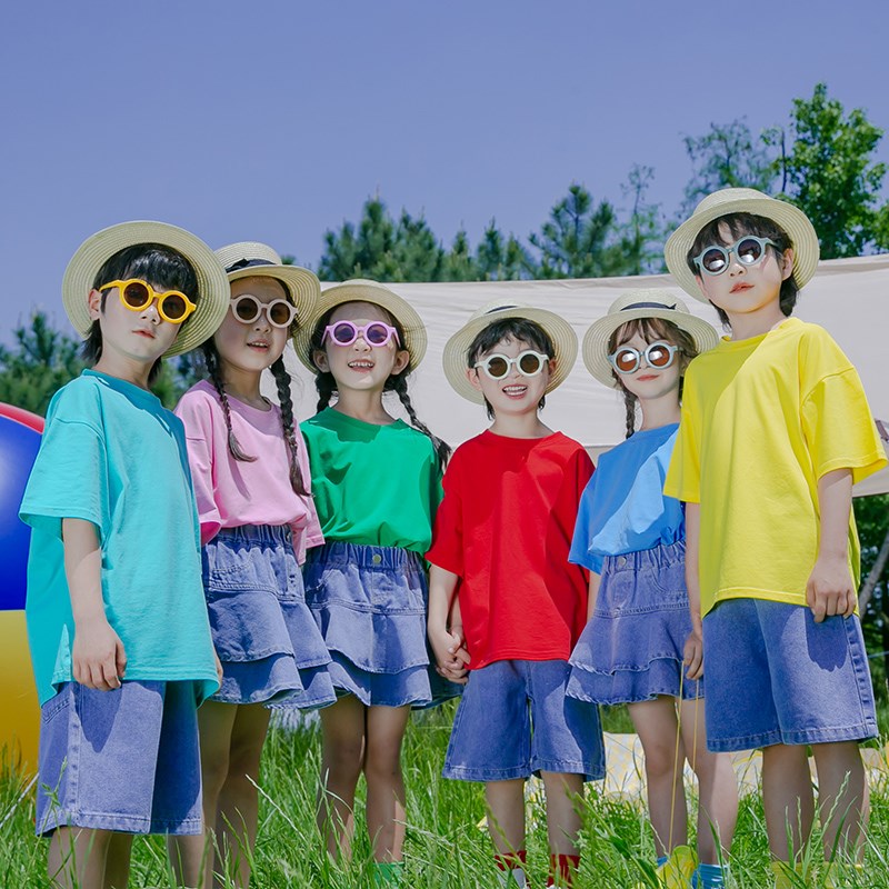 现货速发六一儿童演出服幼儿园毕业服装班服色T恤亲子装啦啦队表