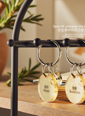 FS颂果子茶色半透明励志超厚圆牌亚克力钥匙扣挂件随身迷你