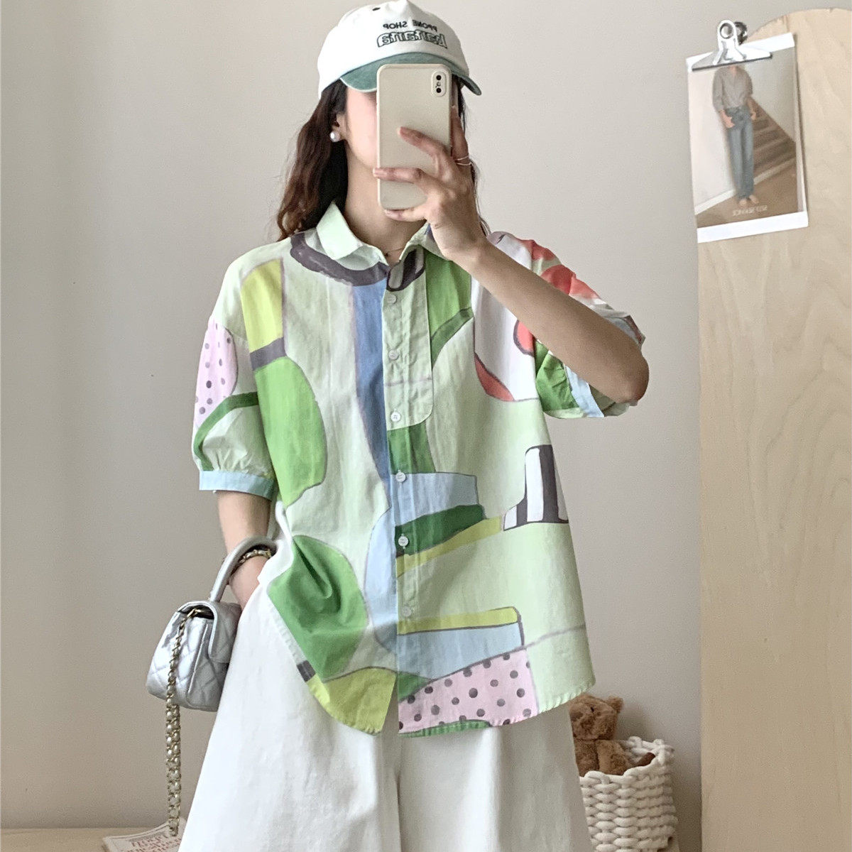 梦箱子2025夏新款卡通涂鸦撞色印花棉布衬衣翻领短袖宽松减龄衬衫,女装/女士精品,衬衫,淘宝优惠券,粉丝福利购,淘宝优惠卷