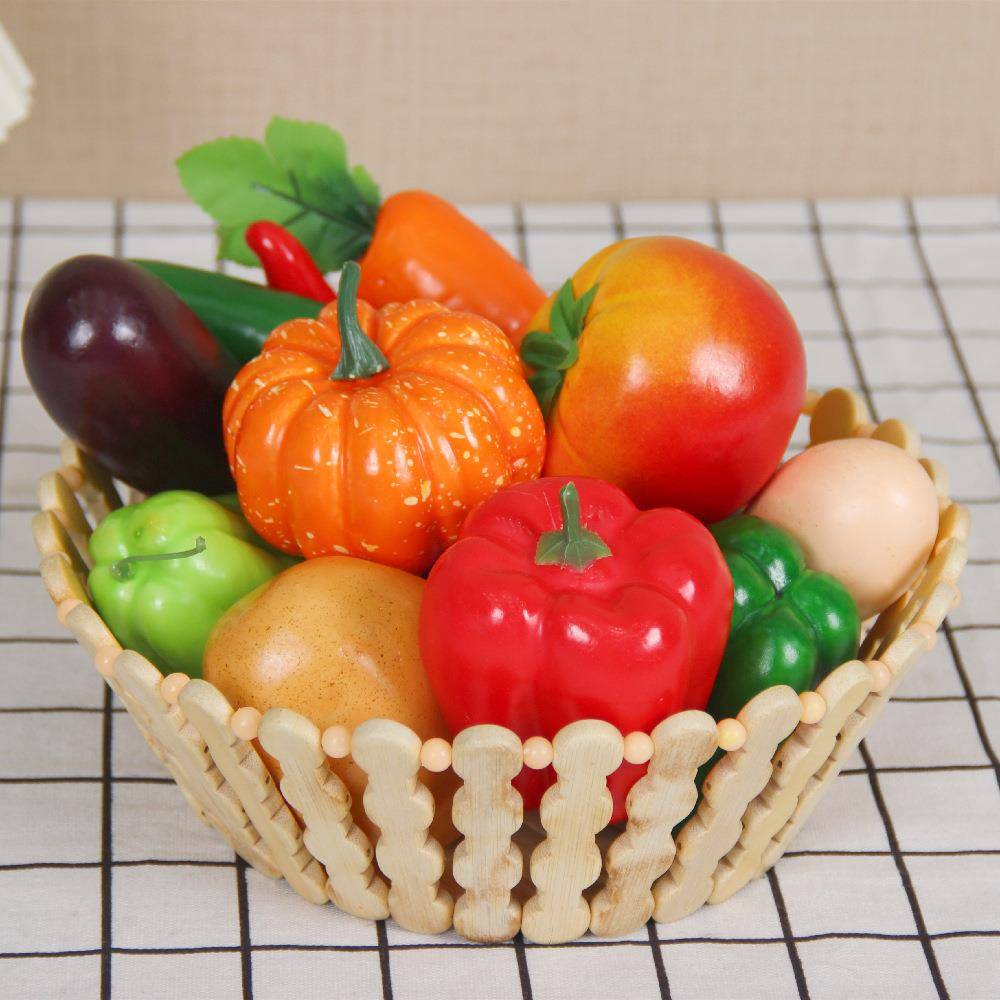 跨境仿真水果蔬菜套餐款蔬果+果篮假蔬菜模型道具装饰品