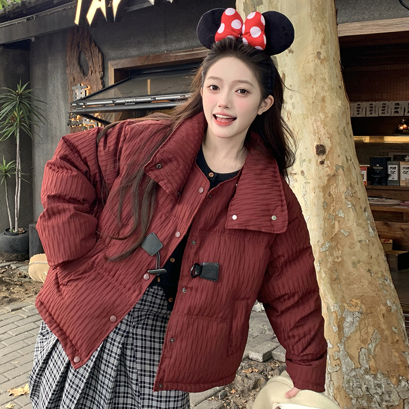 冬季领子可拆卸短款羽绒棉服外套