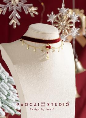 原创铃儿响叮当甜美红色铃铛锁骨链女圣诞节设计感项链颈链choker