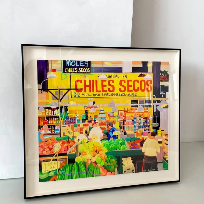小众艺术装饰画菜市场沙发背景墙挂画卧室客厅现代水果摊潮流版画