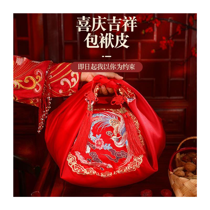 现货速发结婚包袱皮女方娘家嫁妆红布新娘陪嫁套装喜盆包裹布婚庆