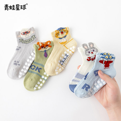 儿童袜子夏季薄款防滑点胶地板袜