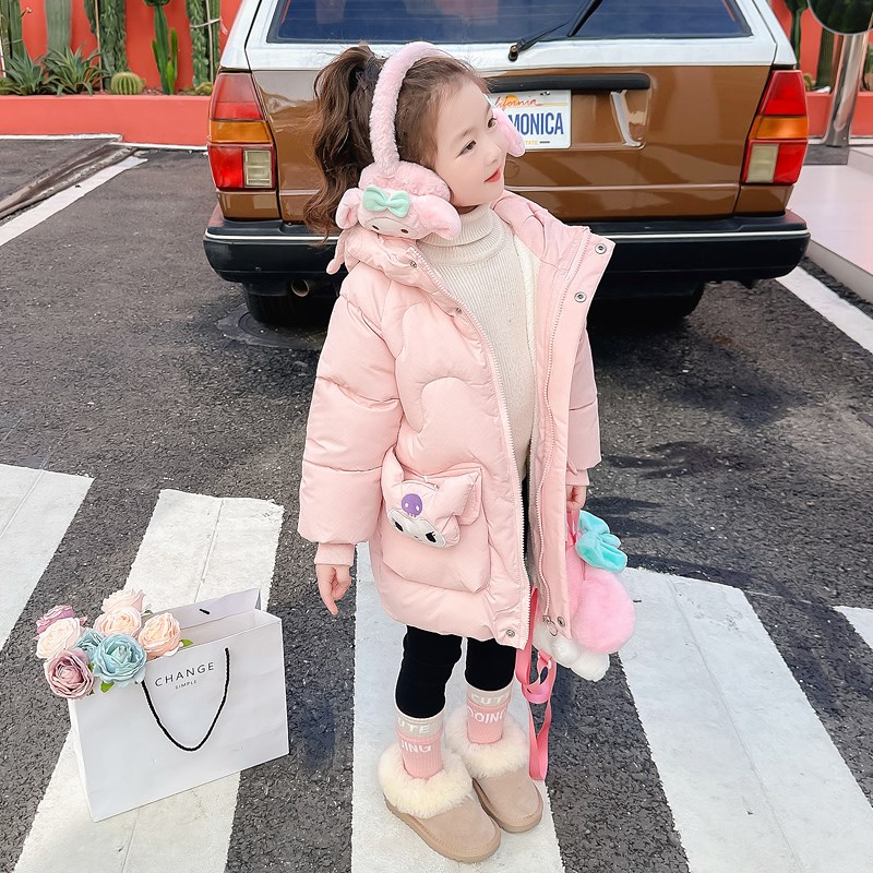 速发 童加绒棉衣冬季儿 童服连中长款棉洋小孩气帽棉袄