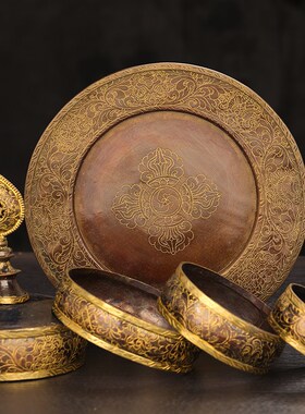 速发藏式用品尼泊尔 铜镀金手工雕 曼扎花曼茶罗紫居家供品加厚款