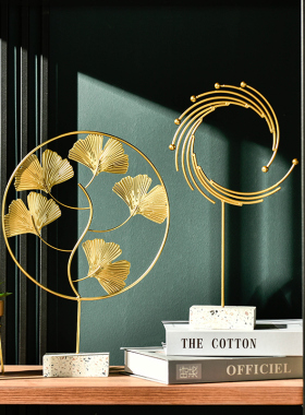 速发风轻奢家居店铺柜面间酒样装饰摆件金色铁艺桌板拍摄道具