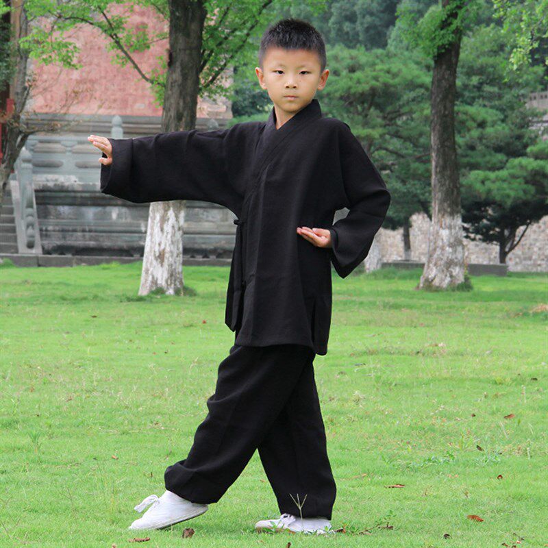 速发武当儿童武术服男练功服太极服亚麻夏季太极拳表演服装长短款