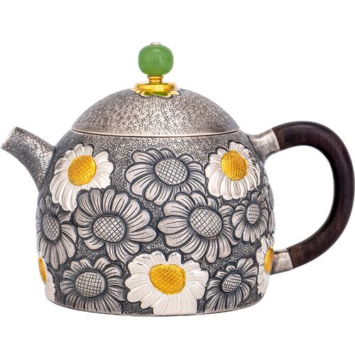 速发工I 鎏金秦权小雏茶泡茶银壶功夫银菊具家用手0錾刻