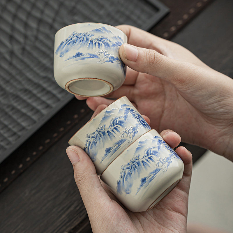 速发米黄汝茶茶杯主人杯单杯杯具杯子套装家用汝瓷品茗茶小号茶盏