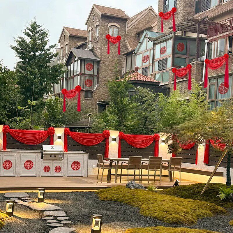 速发大红花球结婚用品大全婚房布置婚礼农村院子别墅台装饰楼梯拉