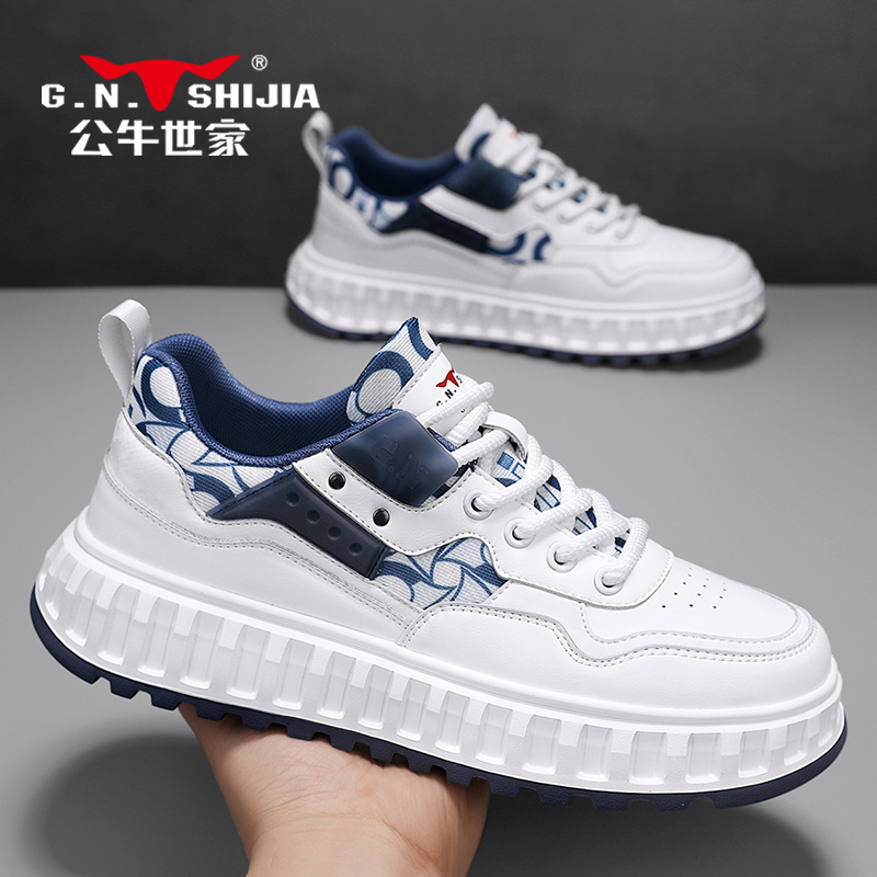 公牛世家男鞋2025新款冬季厚底休闲小白板鞋学生潮牌透气运动潮鞋