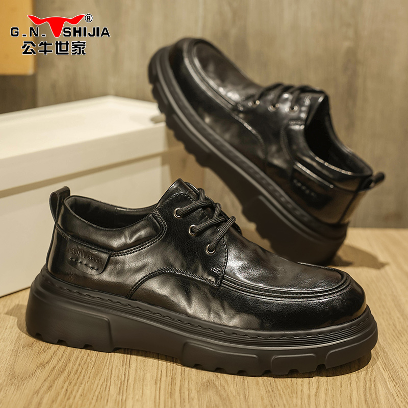 公牛世家皮鞋男款真皮厚底德比鞋