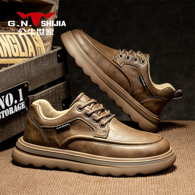 公牛世家男鞋冬季厚底英伦风