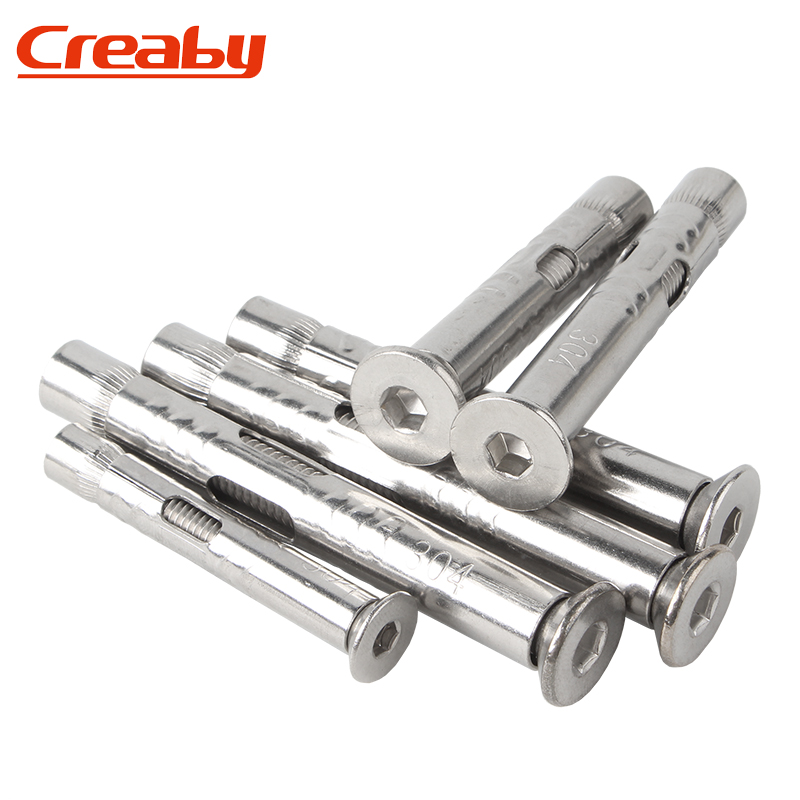 304不锈钢膨胀螺丝沉头内六角膨胀螺栓内置式平头拉爆壁虎M6M8M10