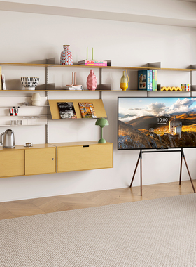 电视机客厅装饰背景墙复古挂墙柜单元组合书架墙面系统上墙置物架