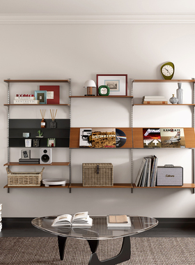 TOYA轨道书架一字隔板木制展示柜书房卧室多层调节墙面悬空置物架