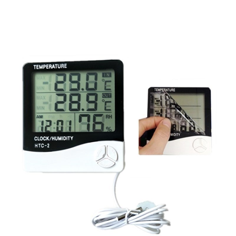 电子温湿度计数字干湿鱼缸水族室内防水探头温度湿度时钟表HTC-2