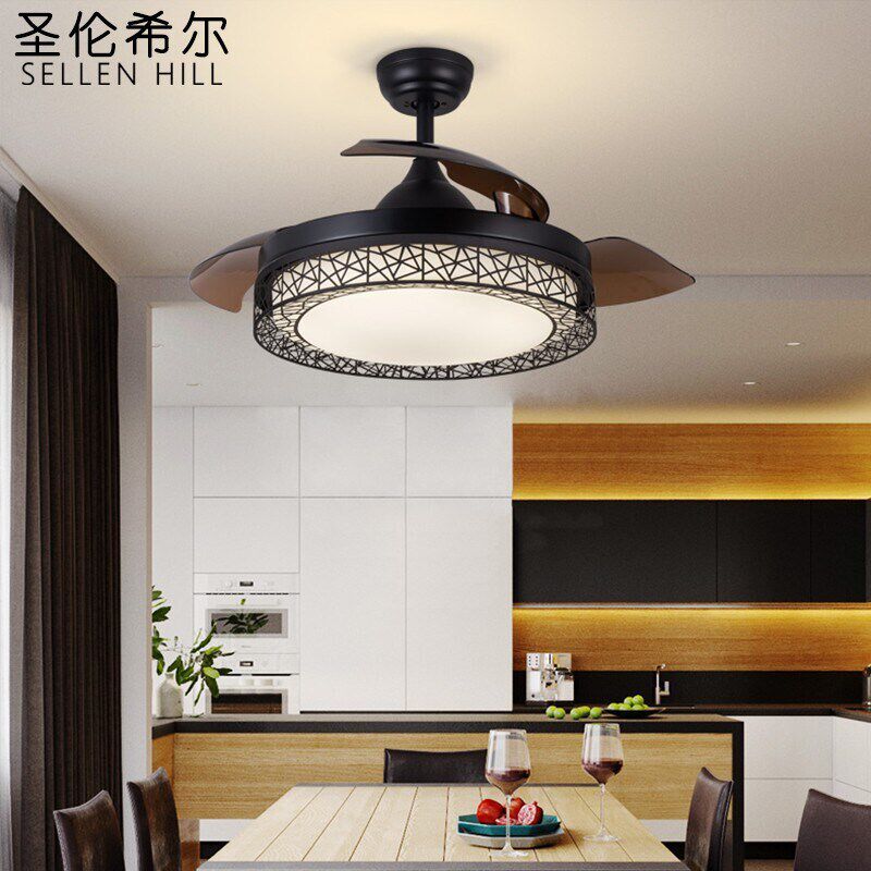 隐形吊扇灯 卧室客厅风扇灯餐厅书房LED现代简约家用鸟巢风扇吊灯