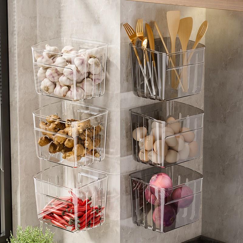 家用葱姜蒜收纳盒厨房置物架多功能架子调料用品壁挂沥水神器