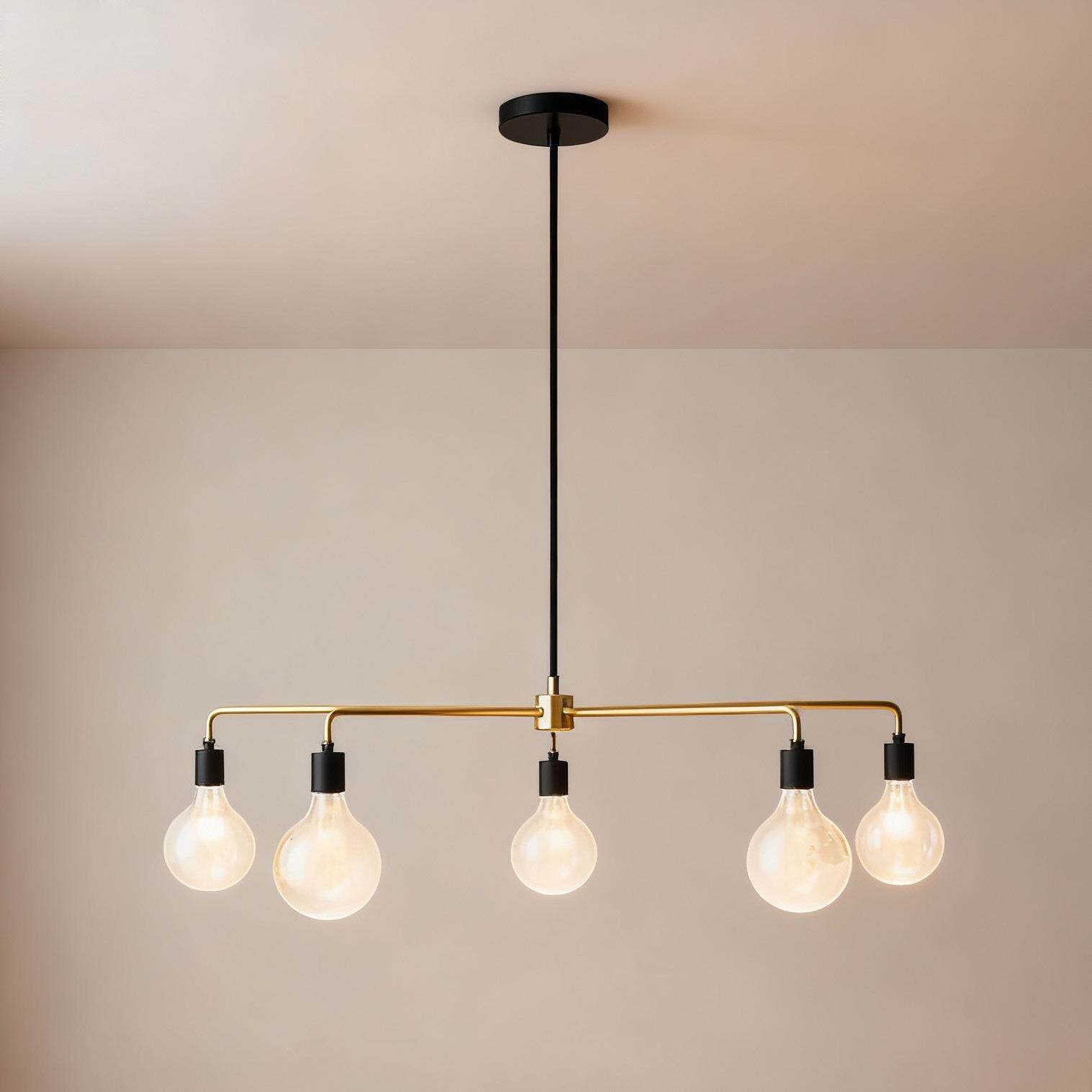 美式极简5头铁艺客厅餐厅吊灯北欧黑色金色线条创意艺术吊灯