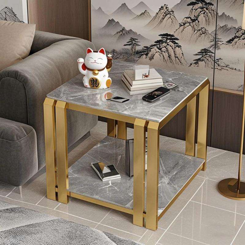 北欧现代轻奢风沙发边几简约客厅双层边几意式岩板角几方形小茶几