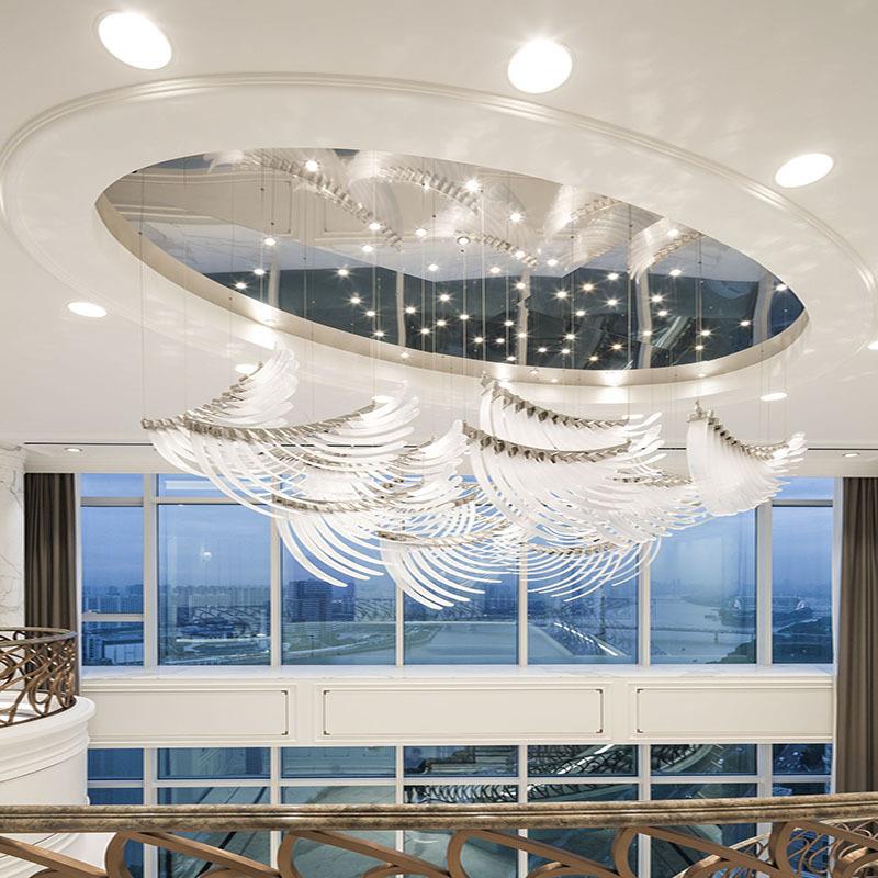 酒店大堂吊灯天使羽翼翅膀艺术造型别墅挑空大厅复式楼楼梯灯具