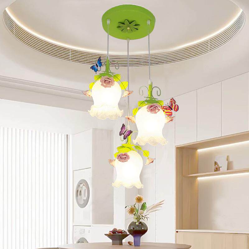 田园风格三头餐厅吊灯铁艺花草玫瑰卧室饭厅灯个性过道玄关阳台灯