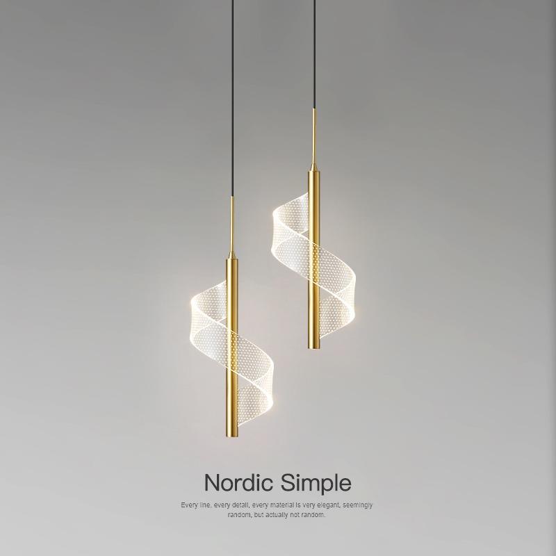 卧室床头吊灯全铜现代简约网红轻奢长线单头吊灯主卧吧台餐厅灯具