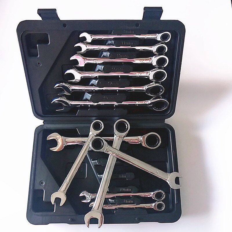 定宇工具 公制 12PCS 72齿 铬钒钢 吹塑盒 棘轮扳手套装