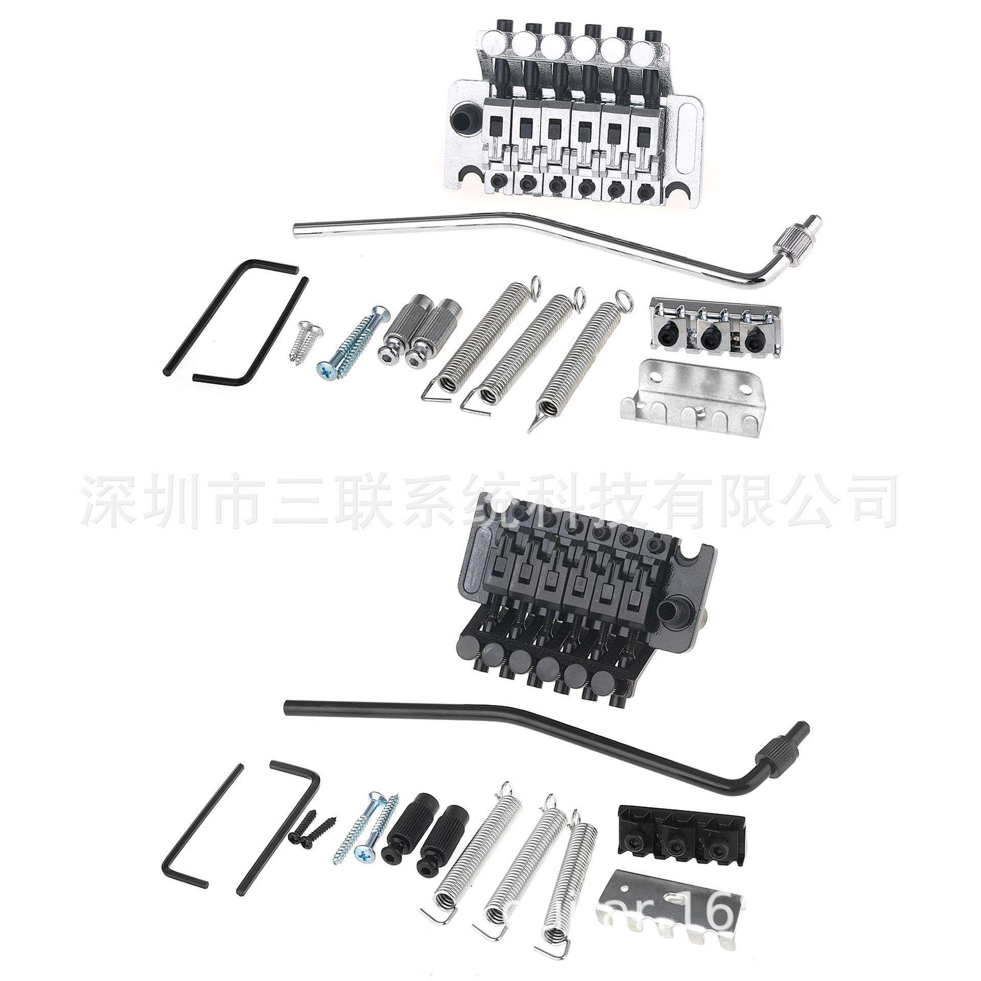 电吉他琴桥双摇颤音系统6弦吉它拉线板套装摇把弹簧上弦琴枕-铬黑
