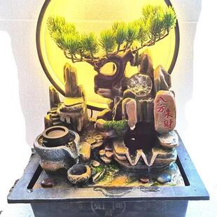 假山流水喷泉含灯圈循环风水轮室内客厅装饰水景中式创意家居摆件