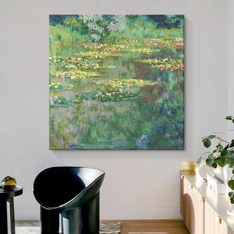 法式莫奈睡莲手绘油画客厅玄关抽象荷花肌理壁画世界著名装饰挂画