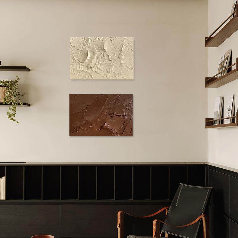 中古风客厅肌理画立体玄关装饰画卧室横幅挂画小众长方形餐厅壁画