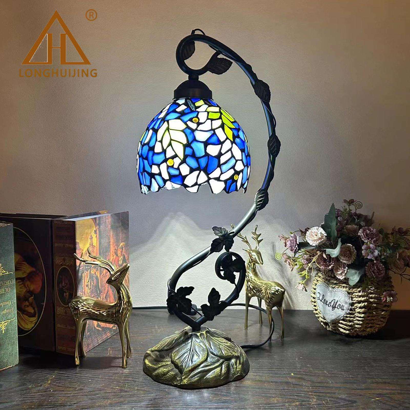 欧美经典卧室书房汇璟蒂凡尼彩色玻璃台灯艺术装饰品摆件碎叶台灯