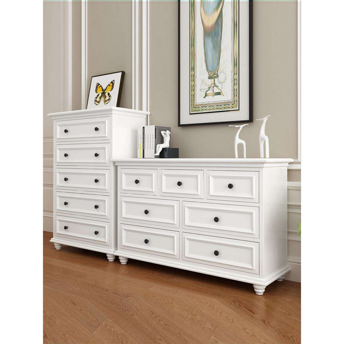 美式五斗柜实木收纳柜简约现代客厅六七九斗橱白色储物卧室电视柜