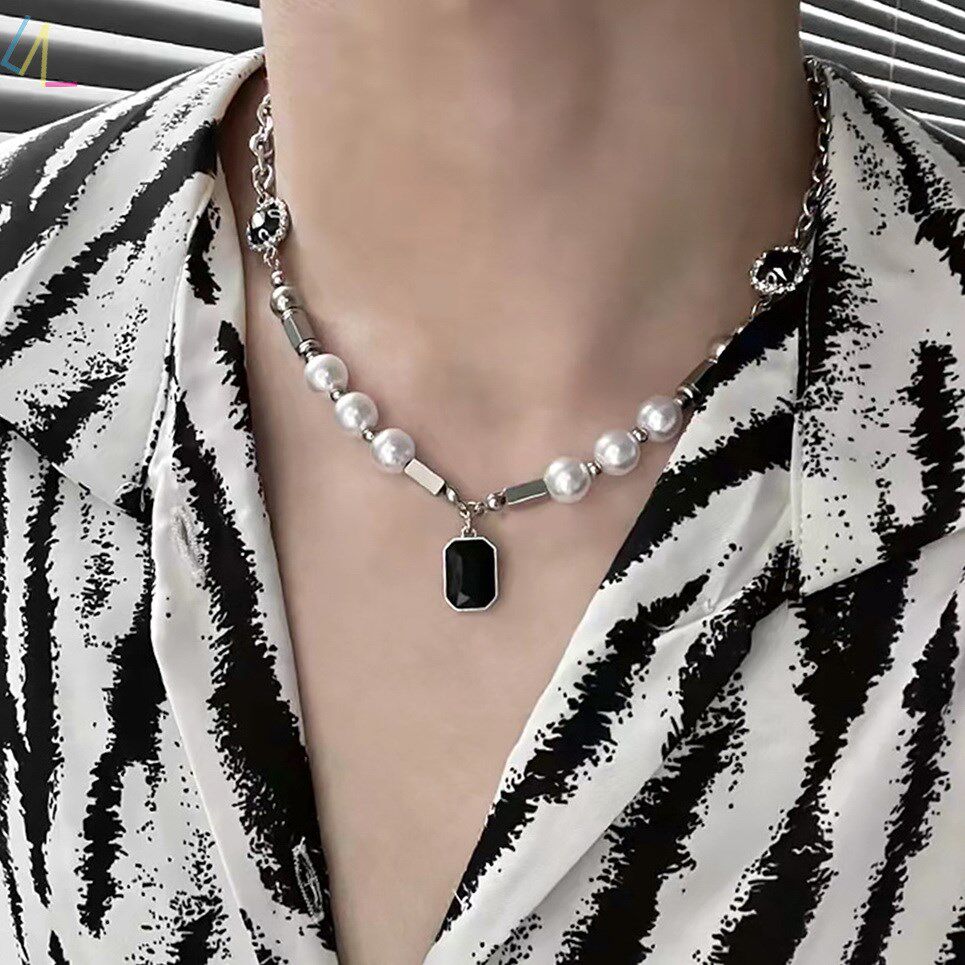 2023 Black Rhinestones Pendant Pearl Necklaces Men Jewellery