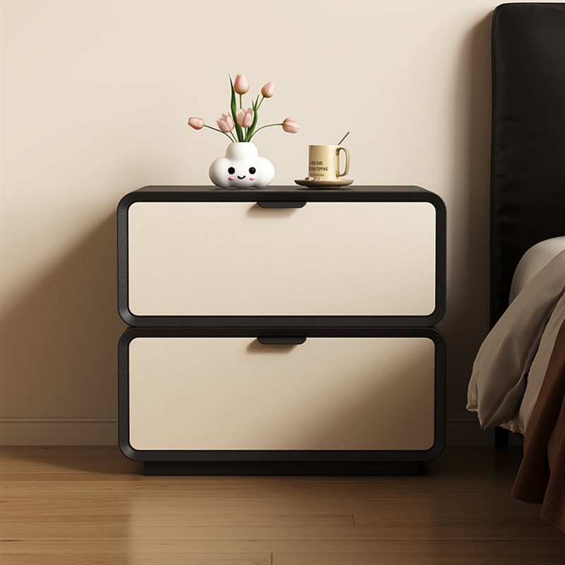 速发高木床头柜小型轻奢实级感简约床储柜奶油风卧室家用边物柜