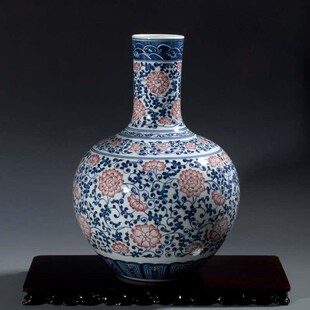 速发景德瓶陶瓷花瓶纯手工青花瓷釉里红客厅天球镇仿古工艺品摆件