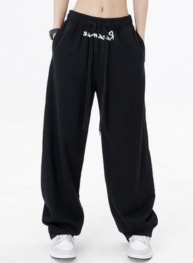 速发美式大码运阔裤高025年春季新款2腰垂感动腿裤宽松束脚休闲卫