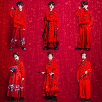 速发中秋少儿出演装中国风街舞套服男孩汉服孩舞蹈服少儿喜庆表演