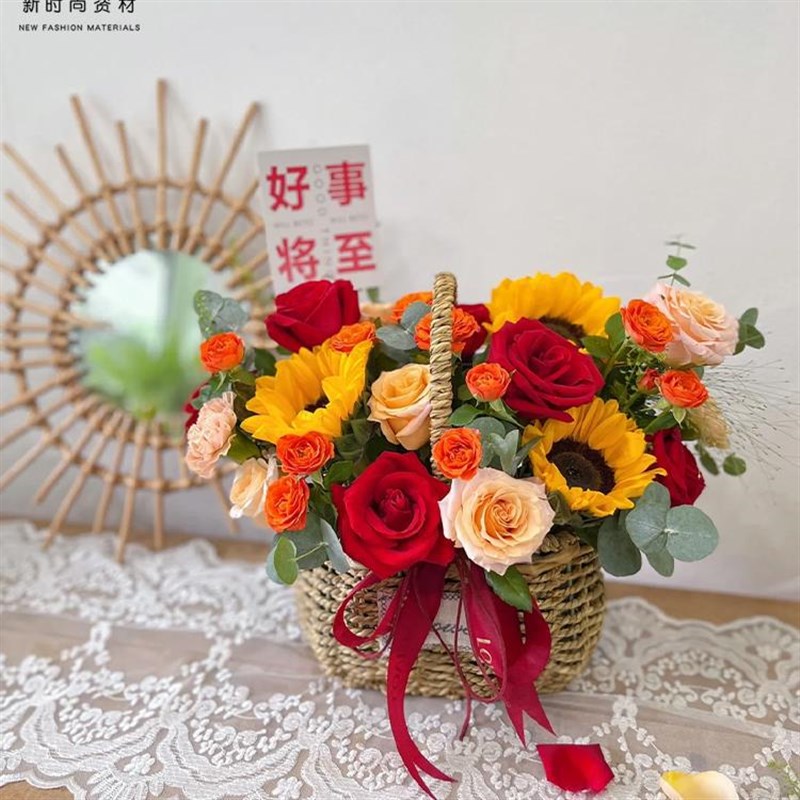 速发创意手工草编柳编藤编插篮插花小编子方形手提花花鸡蛋水果篮