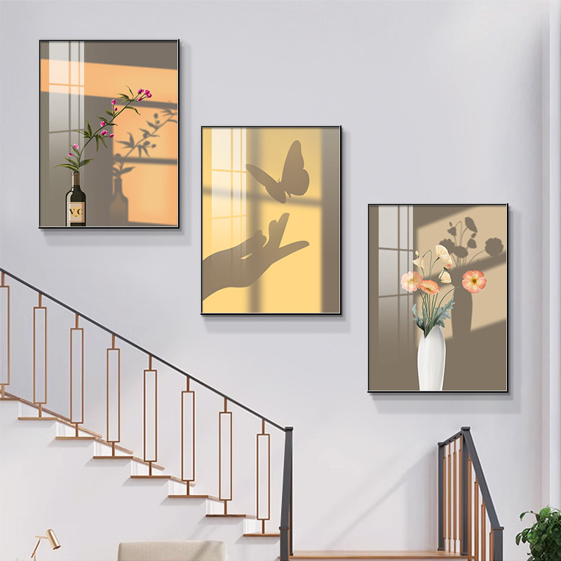速发墙画楼梯间挂画发廊过道壁画简约三联画客厅沙走背景墙装饰画