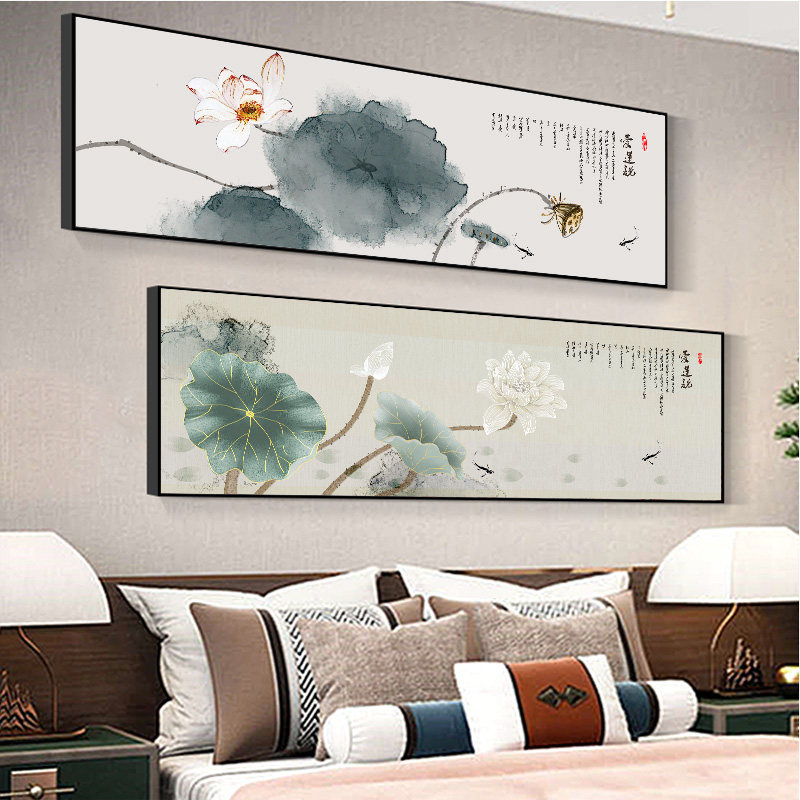 速发新中式装饰画卧国床头挂壁客厅禅意荷梅花墙画中室风花鸟书房