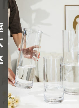 速发防摔PC亚克力高透玻璃直筒简约插花瓶摆件客厅水养马醉木明款
